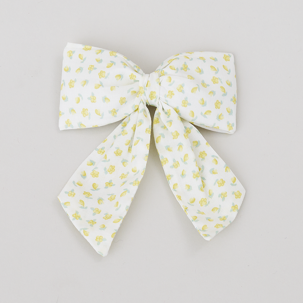 Floral Lemon Hair Bow with Tails